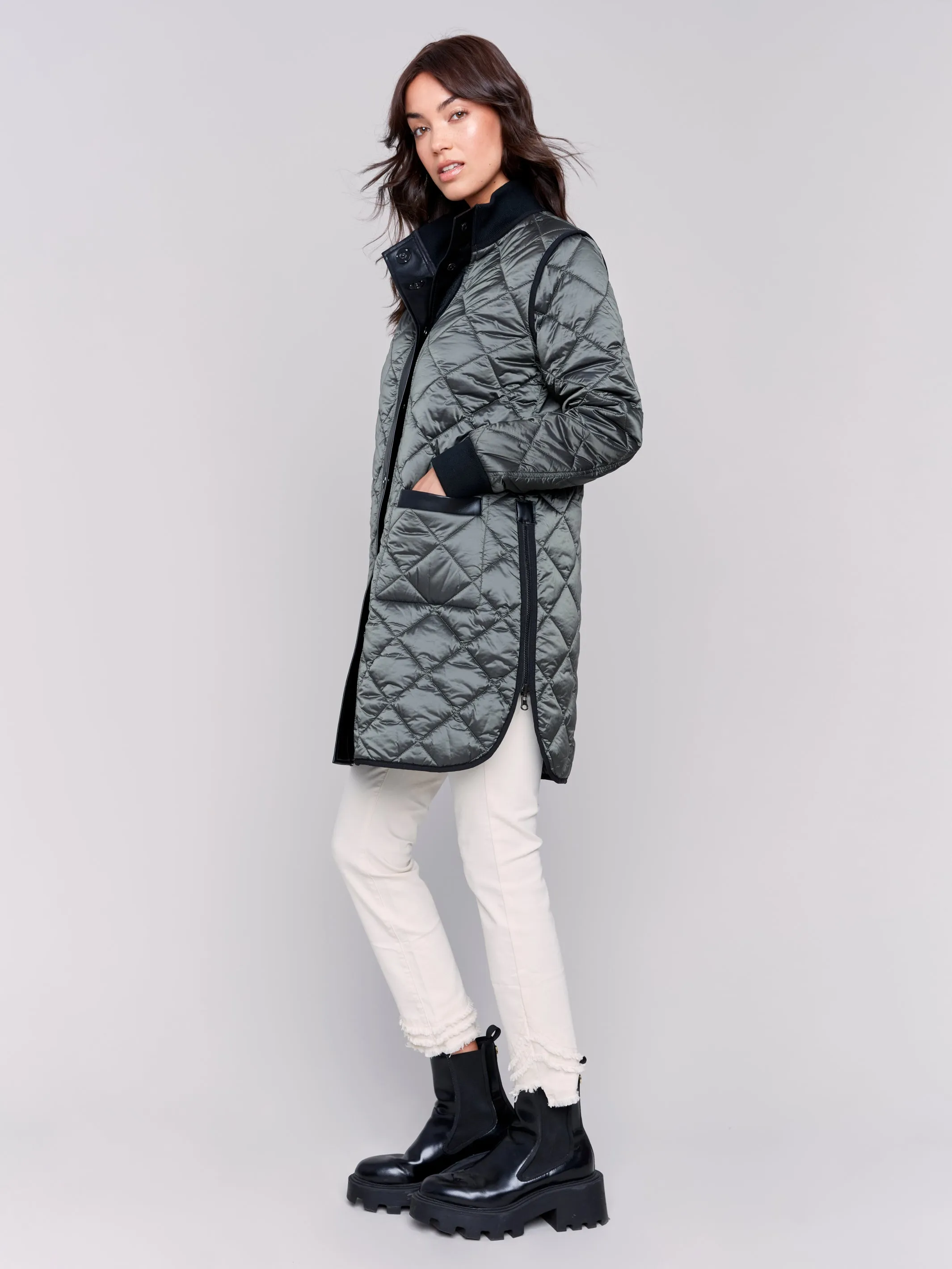 Charlie B Reversible Long Quilted Puffer