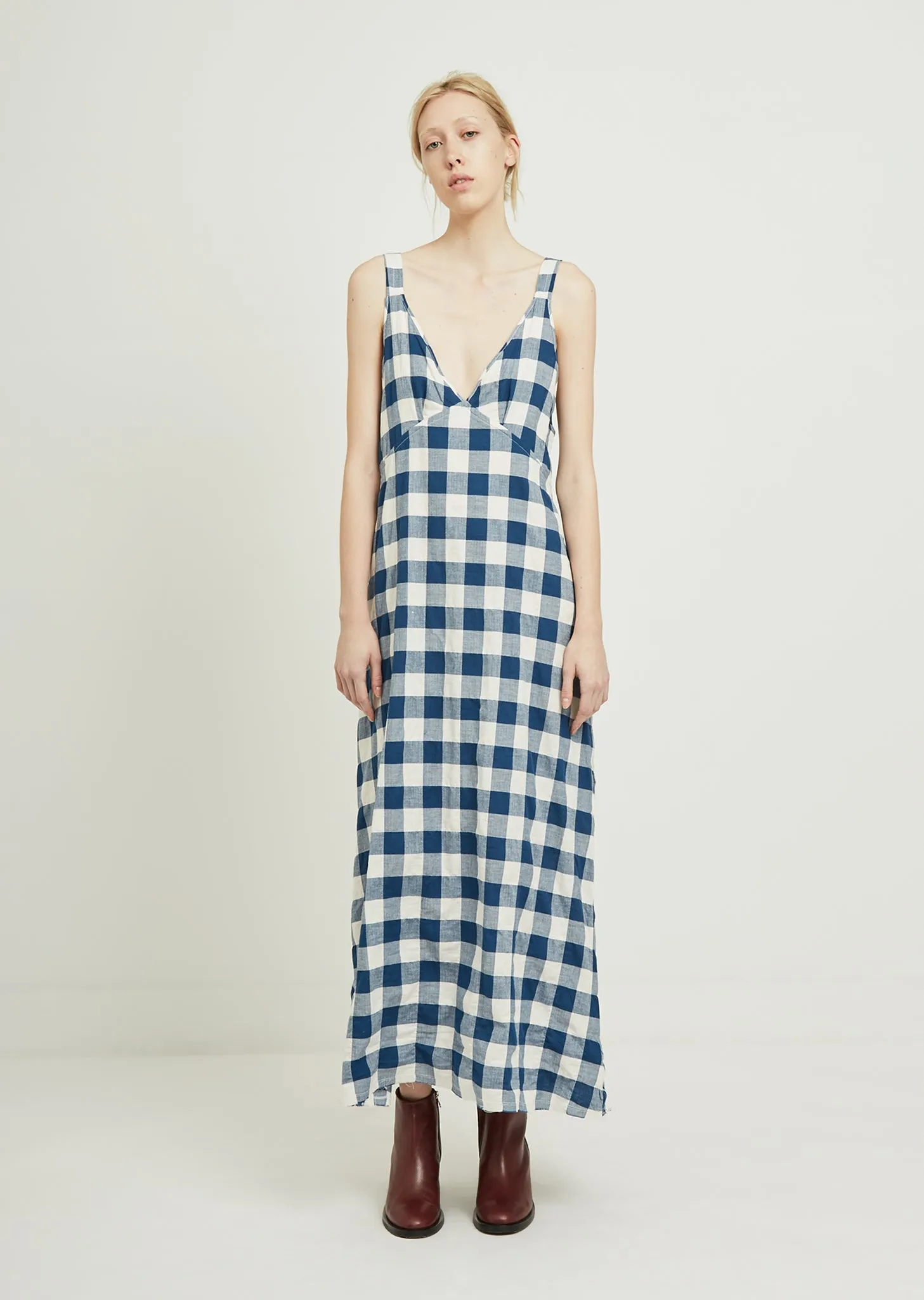 Check Long Slip Dress