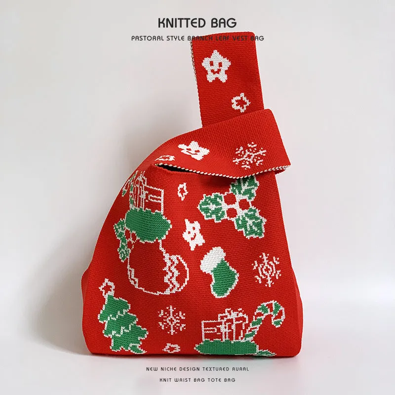 Christmas Gift Bag Knitted Vest Bag Handbag