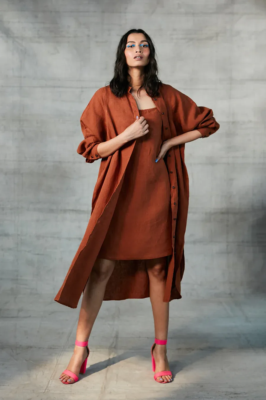 Cinnamon Linen Shirt Dress