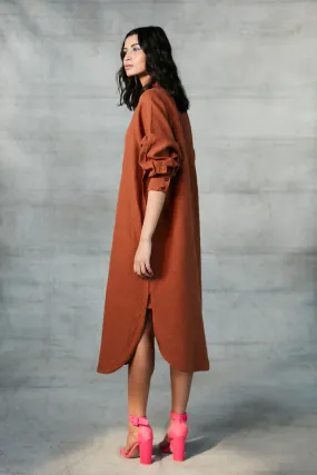 Cinnamon Linen Shirt Dress