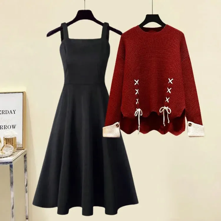 Classic Elegance: Preppy Round Collar Sweater Dress Set