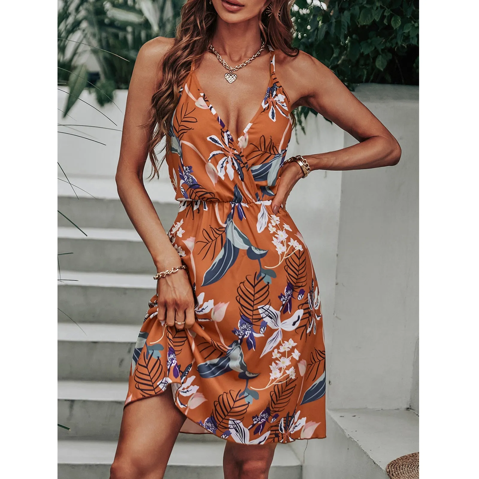 Cosmo Marble Print Satin Slip Midi Dress - Chocolate