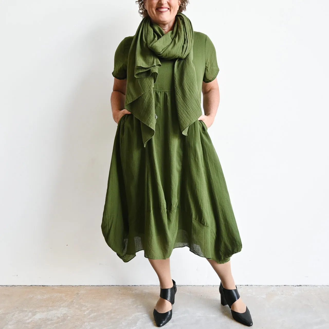 Cotton Cascade Midi Dress