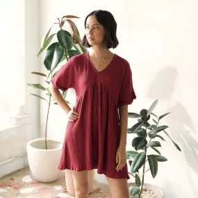 Cotton Solid Short Dress For Women | Relaxed Fit | Red