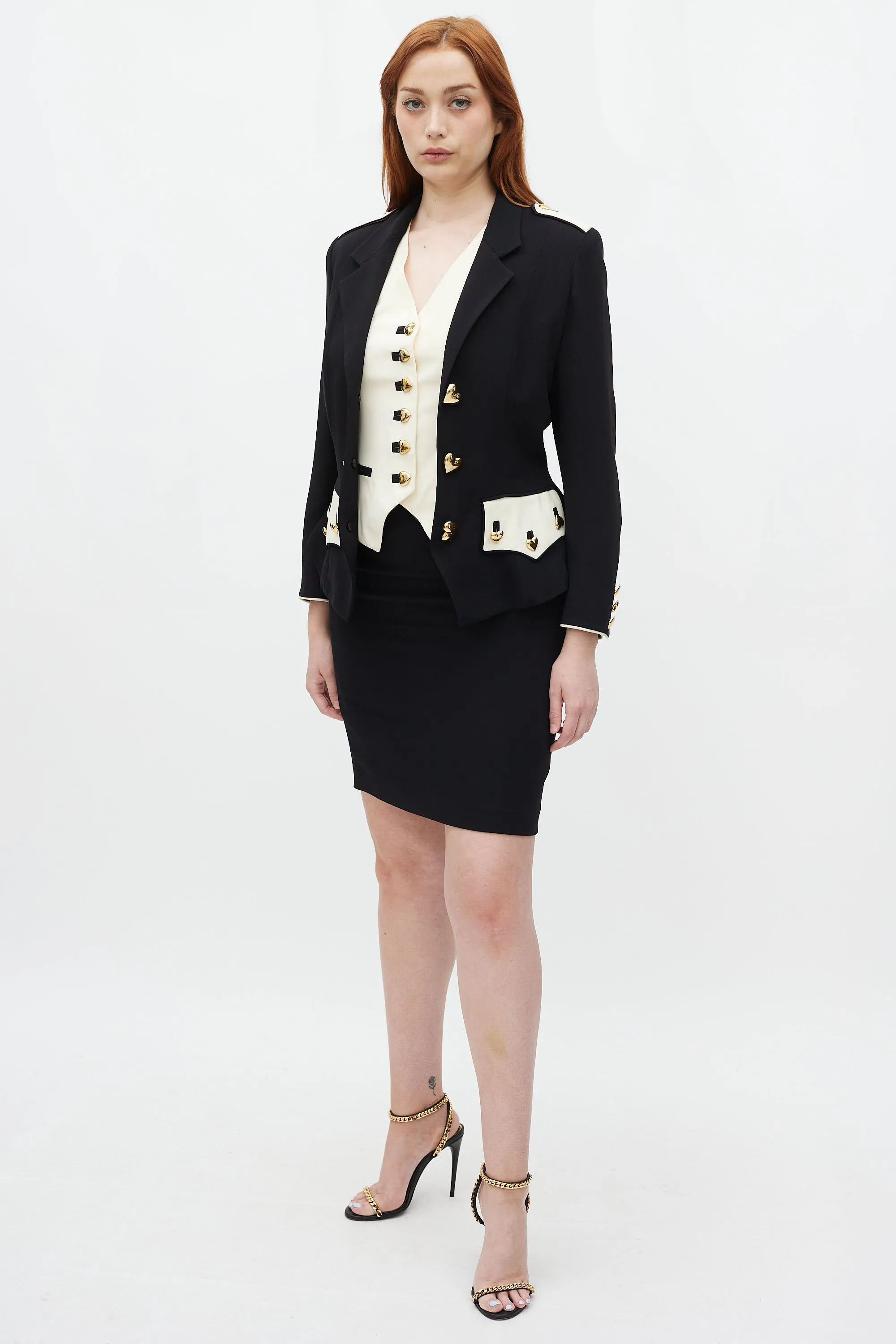 Couture Black & Cream Hearts Three Piece Skirt Suit