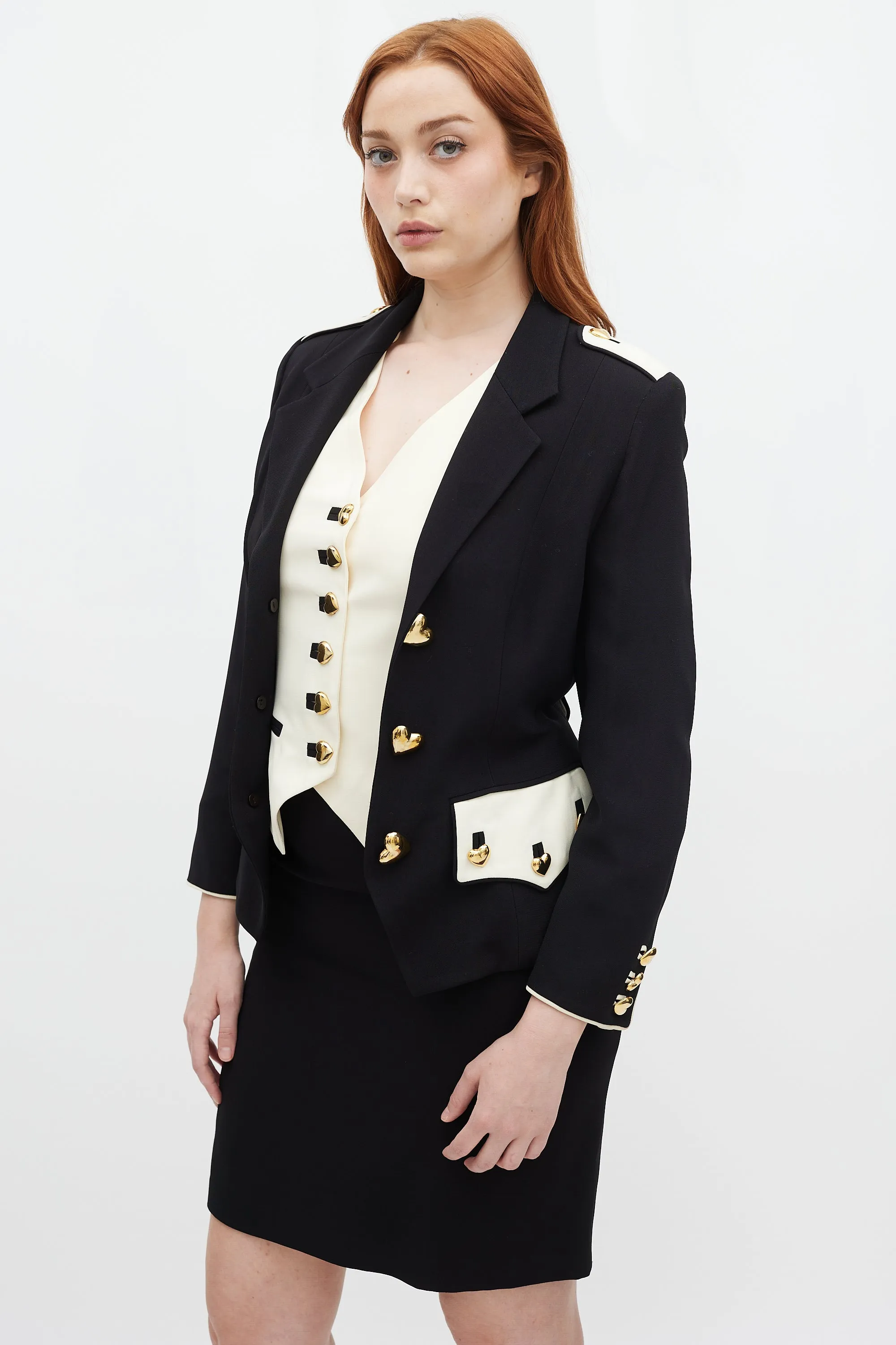 Couture Black & Cream Hearts Three Piece Skirt Suit