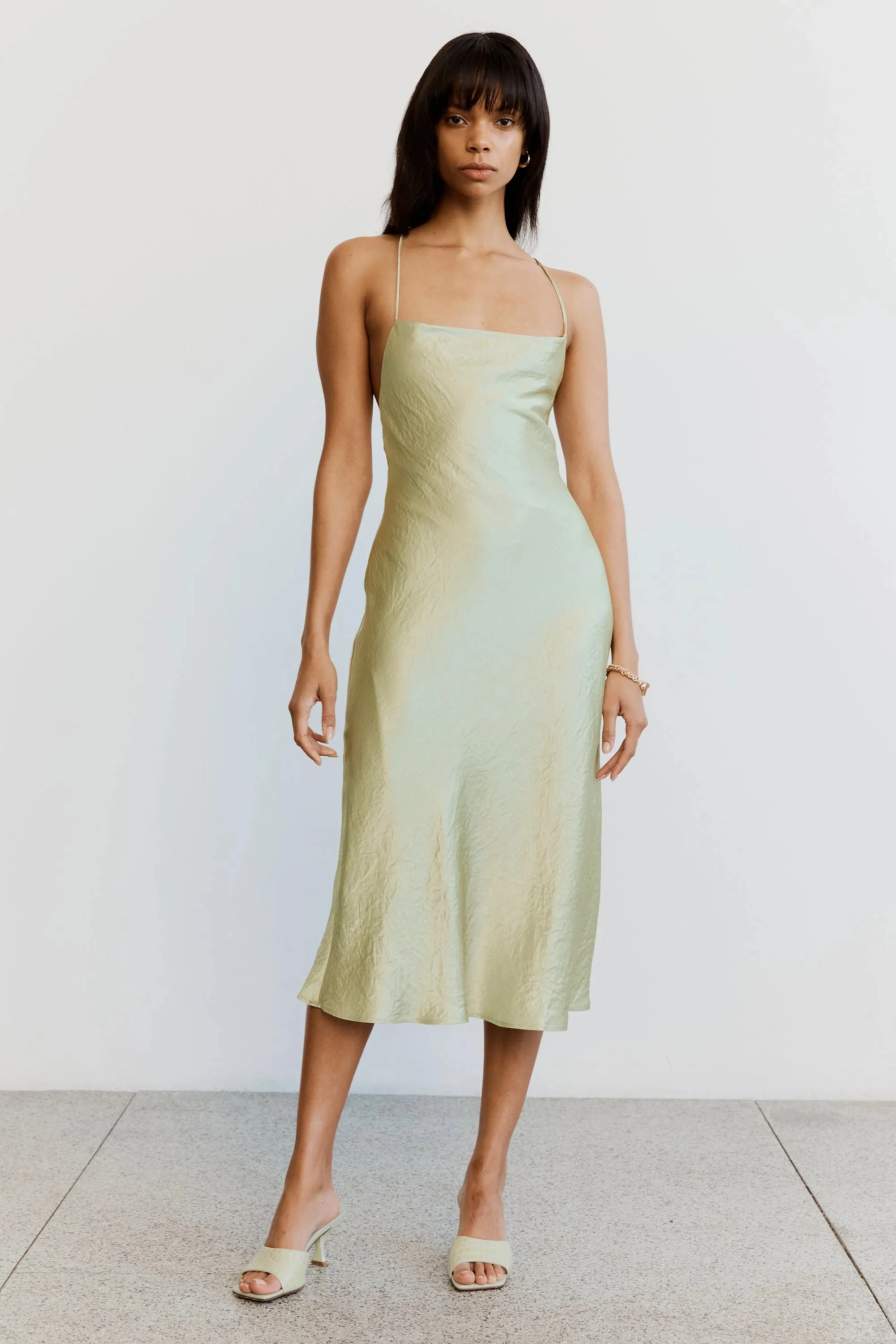 Crush Bias Cowl Slip Dress - Apple