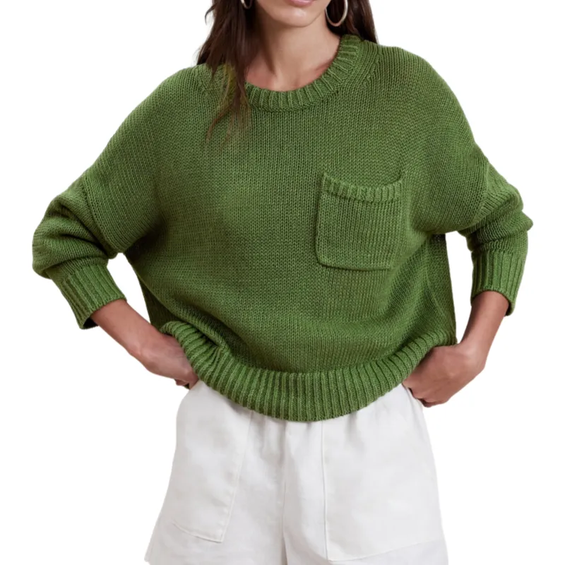 Custom Wholesale Linen Cotton Blend Women's Solid Knit Pullover Sweater - Ribbed Cuff and Hem, OEM/ODM