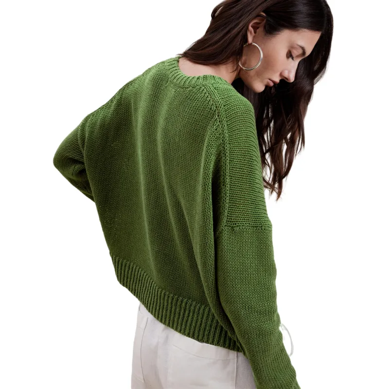 Custom Wholesale Linen Cotton Blend Women's Solid Knit Pullover Sweater - Ribbed Cuff and Hem, OEM/ODM