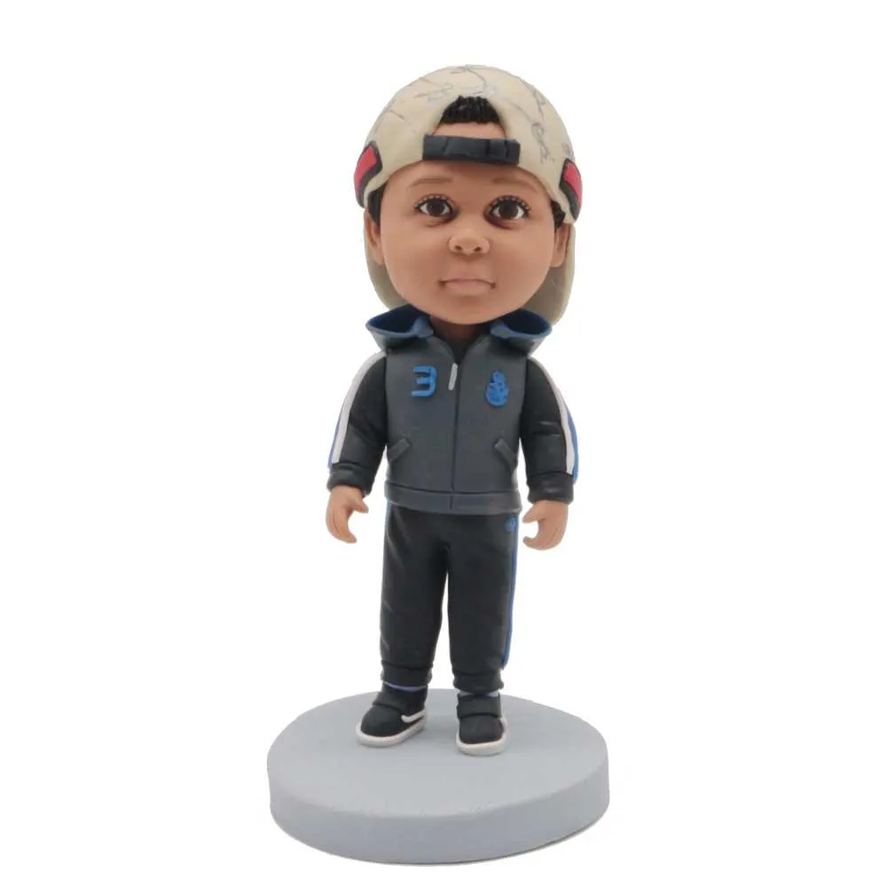 Cute Boy In Black And Gray Coat Custom Figure Bobblehead