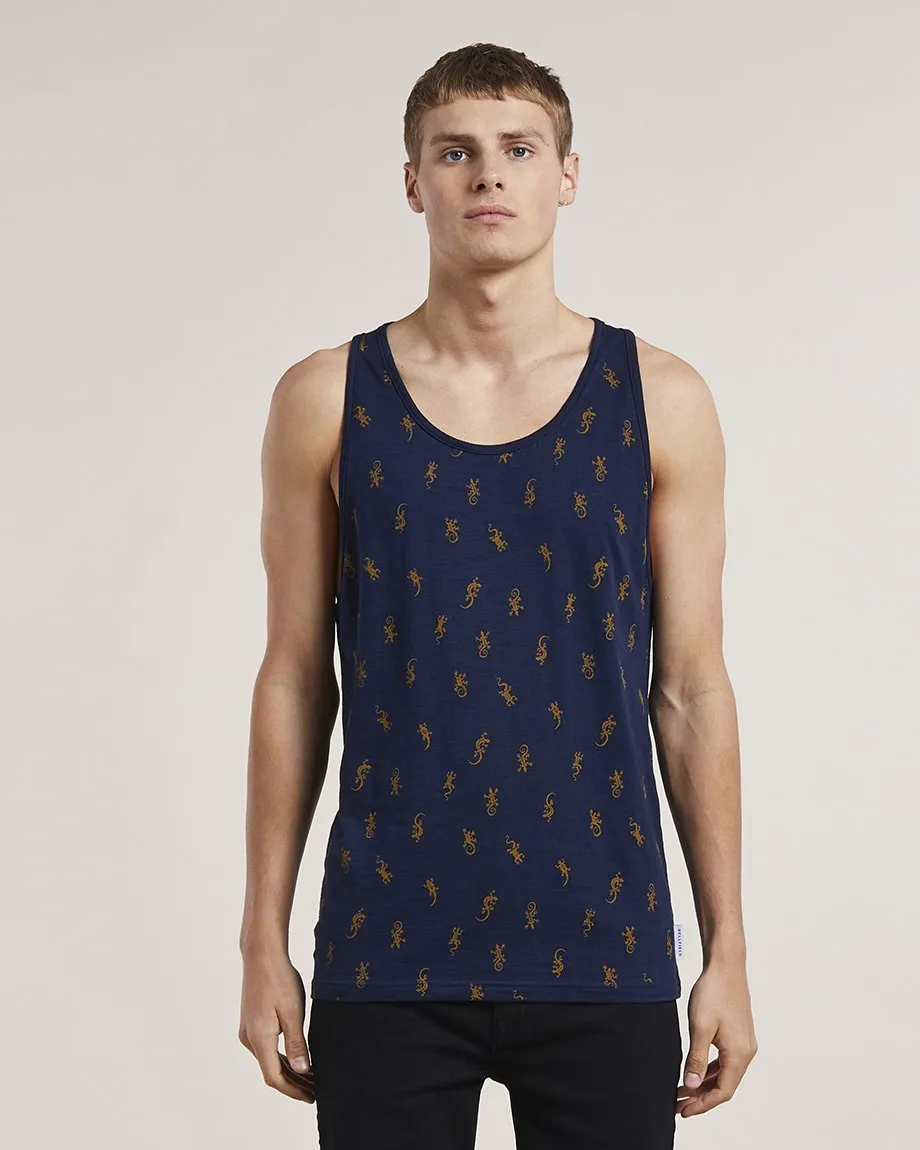 DAGMAR LIZARD PRINT MENS VEST | NAVY