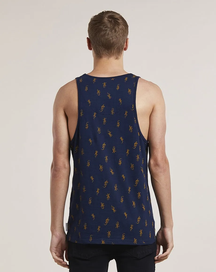 DAGMAR LIZARD PRINT MENS VEST | NAVY