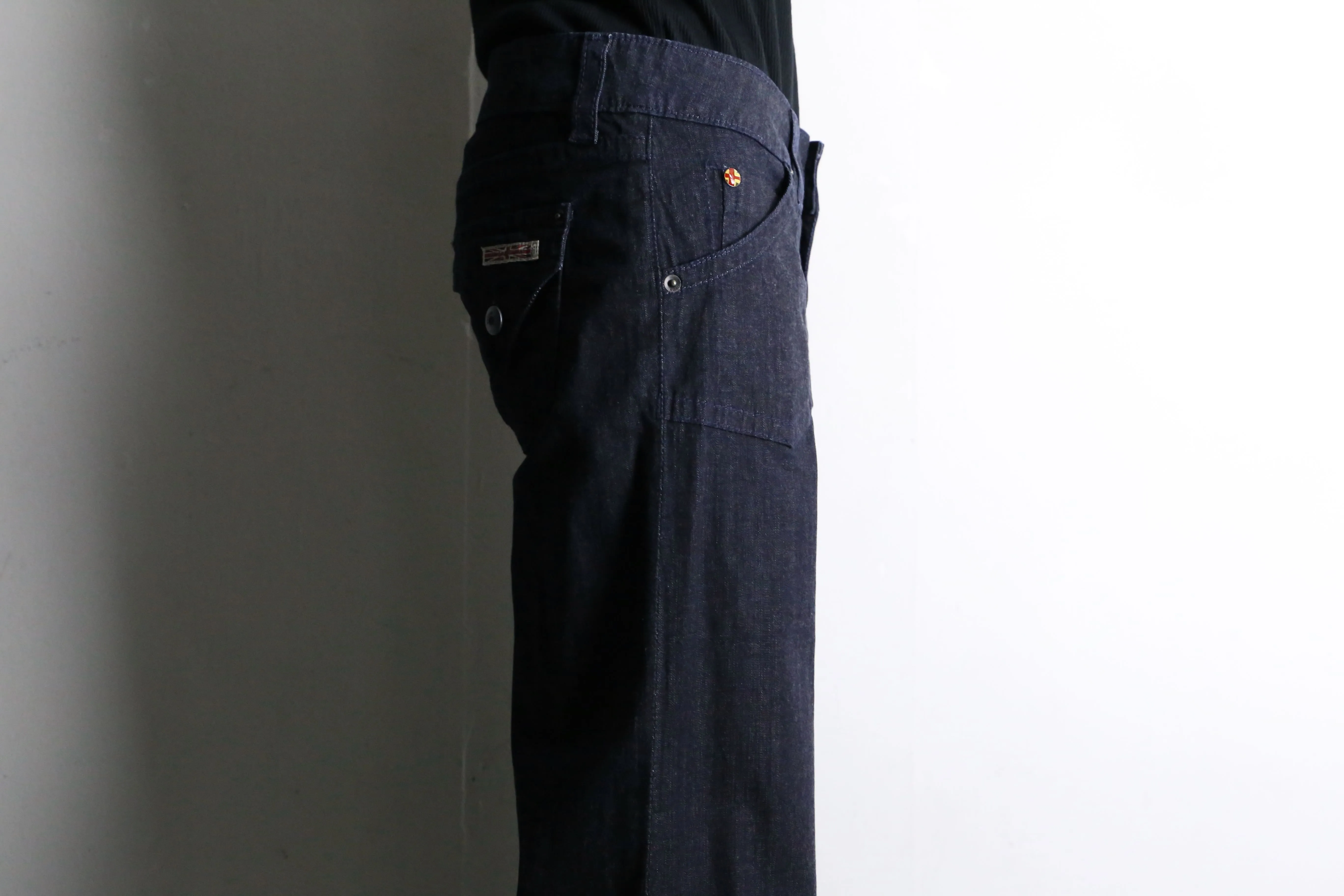 dark indigo buggy flare denim pants