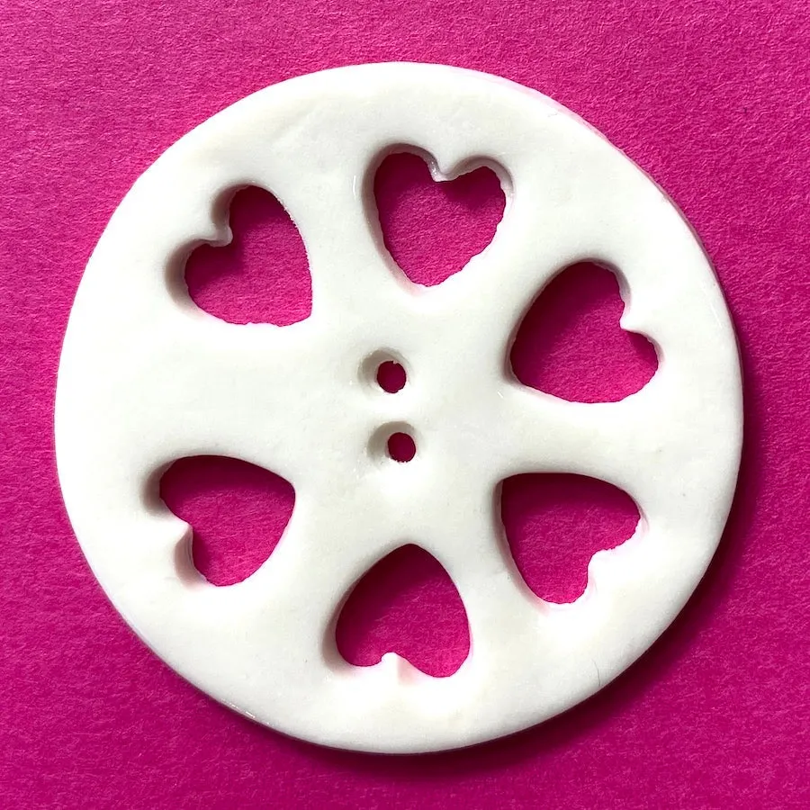 DEEPER SALE Heart Wheel Porcelain Cut-Out Large Handmade Button 1-1/2"