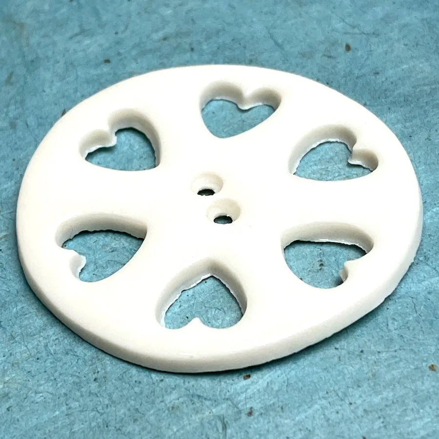 DEEPER SALE Heart Wheel Porcelain Cut-Out Large Handmade Button 1-1/2"