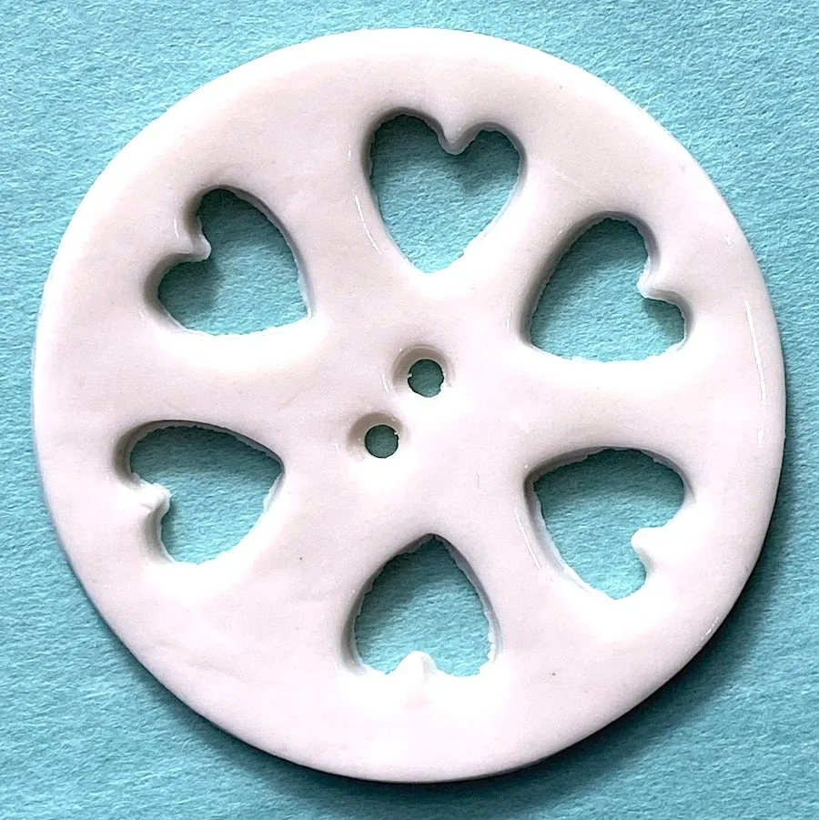 DEEPER SALE Heart Wheel Porcelain Cut-Out Large Handmade Button 1-1/2"