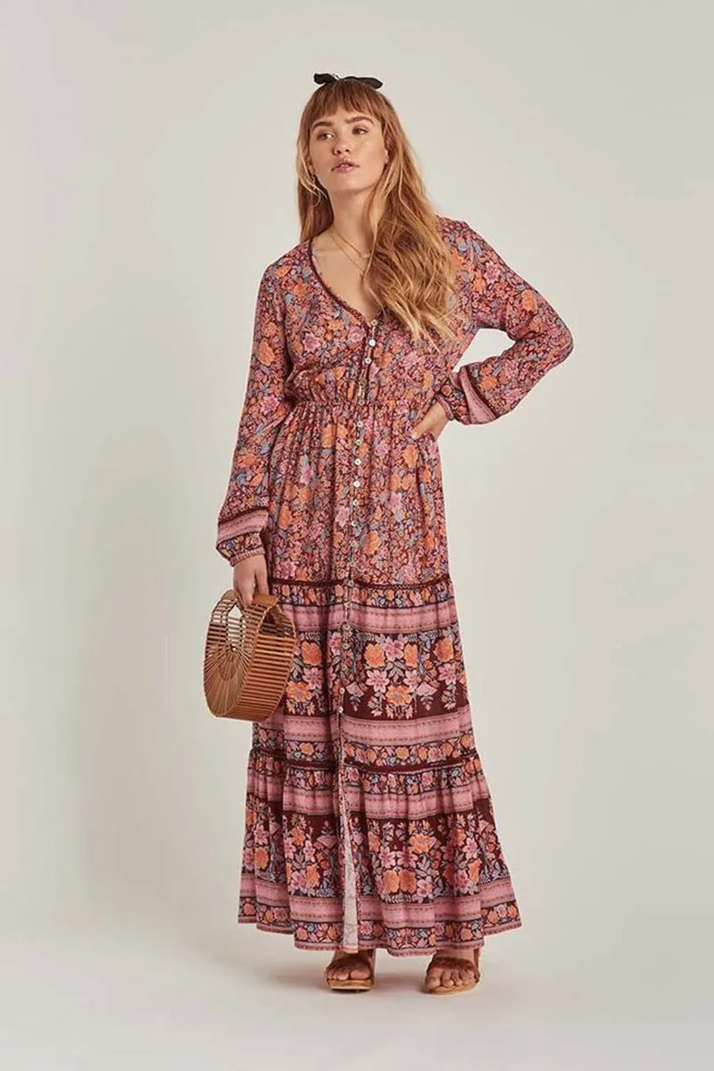 Dougherty Cotton Printed Ruffle Midi Dress