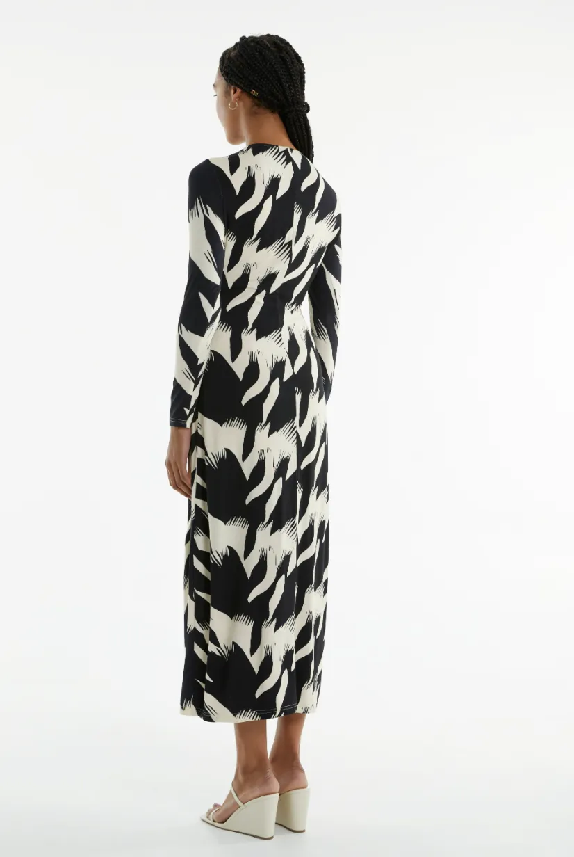 DRIFTER LS MIDI DRESS - FEATHER PRINT