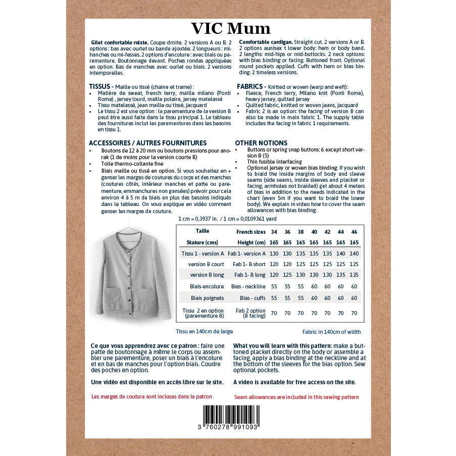 Duo for woman and kid VIC cardigan/vest - paper sewing pattern