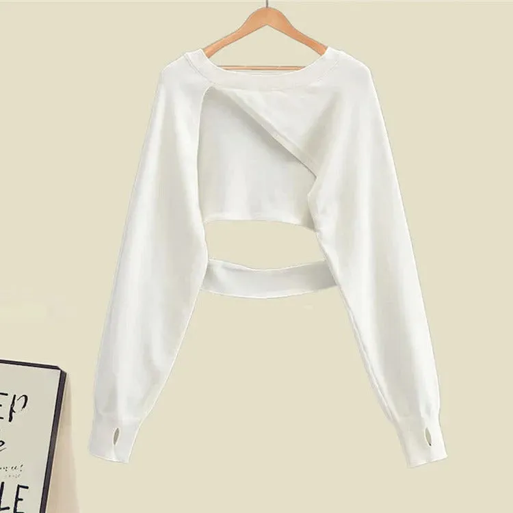 Elegant White Hollow Out Sweatshirt with Stitching Tulle Slip Dress Set