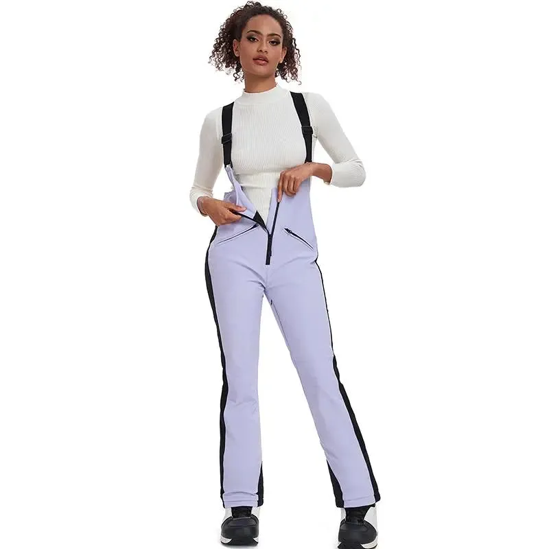 Elegant Winter Snow Bibs Pants Women High Waist Ski Overalls