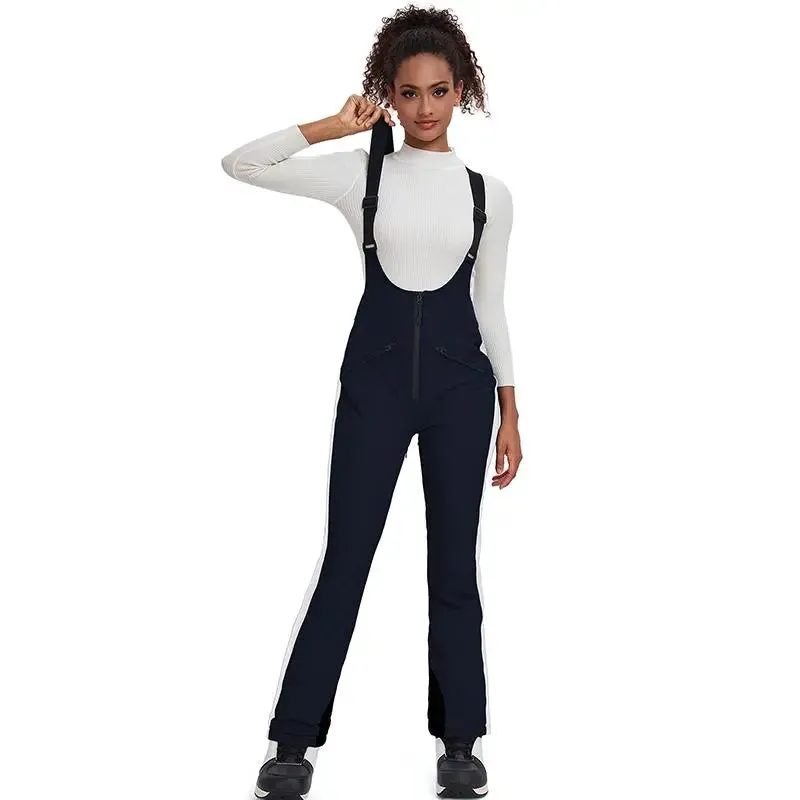 Elegant Winter Snow Bibs Pants Women High Waist Ski Overalls