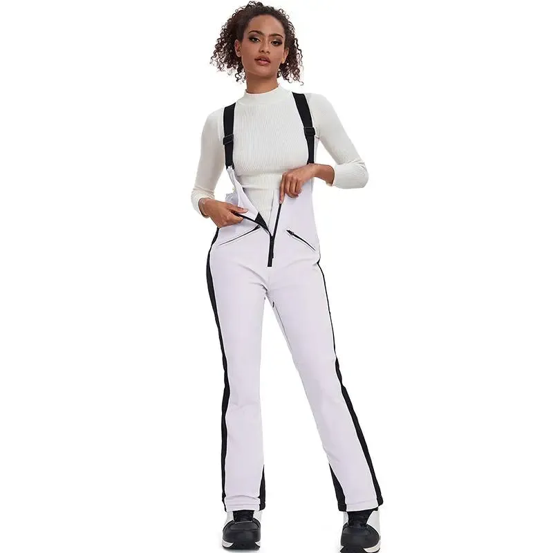 Elegant Winter Snow Bibs Pants Women High Waist Ski Overalls