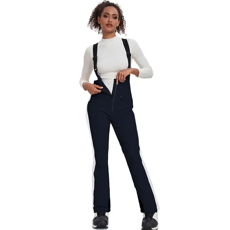 Elegant Winter Snow Bibs Pants Women High Waist Ski Overalls