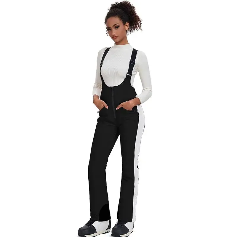 Elegant Winter Snow Bibs Pants Women High Waist Ski Overalls