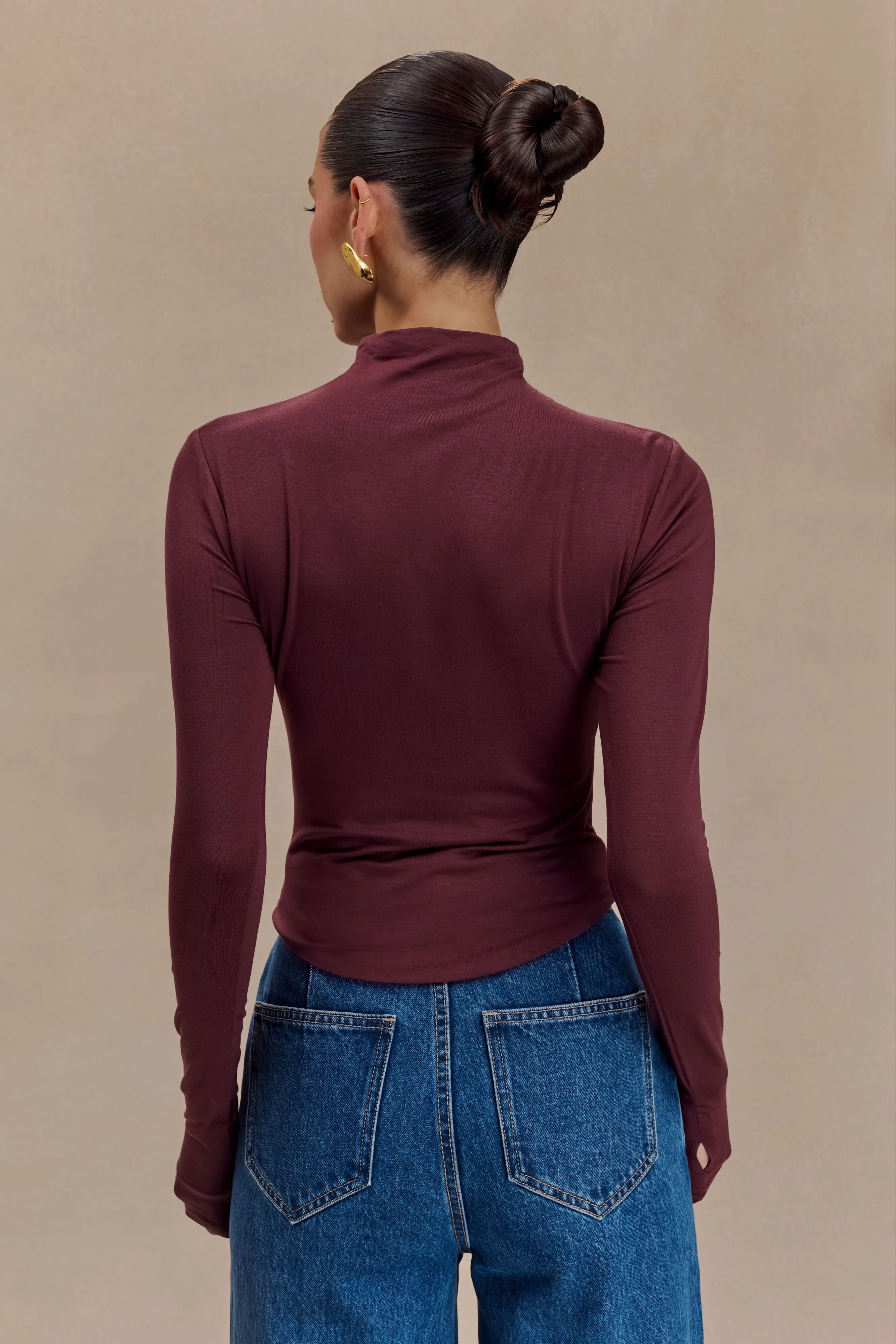 Ember Modal Long Sleeve High Neck Top - Mahogany