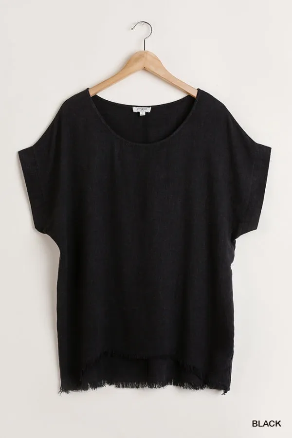 Frayed Hem Top, Black