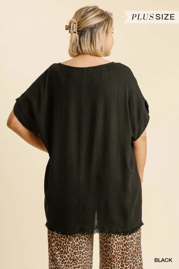 Frayed Hem Top, Black