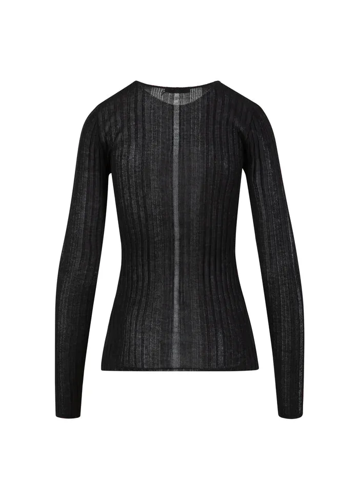 Grace Long Sleeved Fine Knit Top in Black