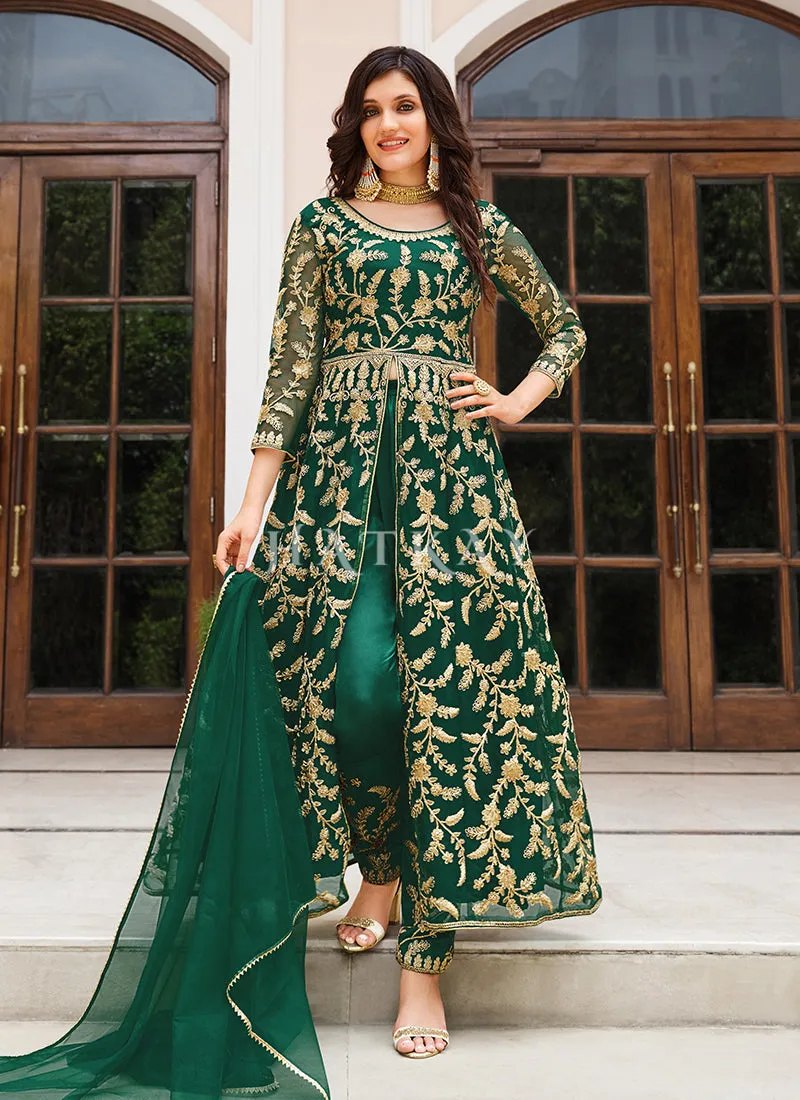 Green Embroidered Designer Anarkali Suit