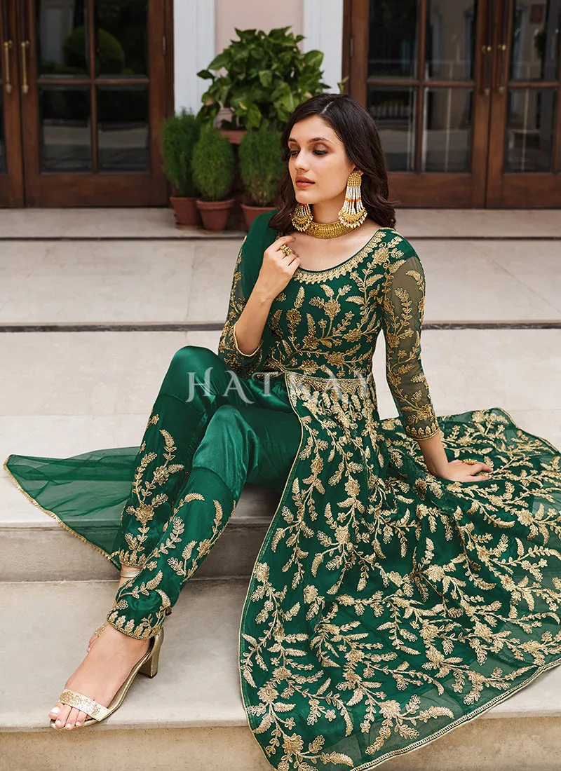 Green Embroidered Designer Anarkali Suit