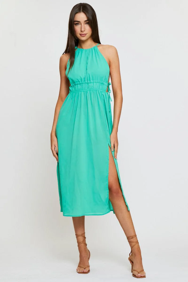 Green Midi Dress Sleeveless Front Split