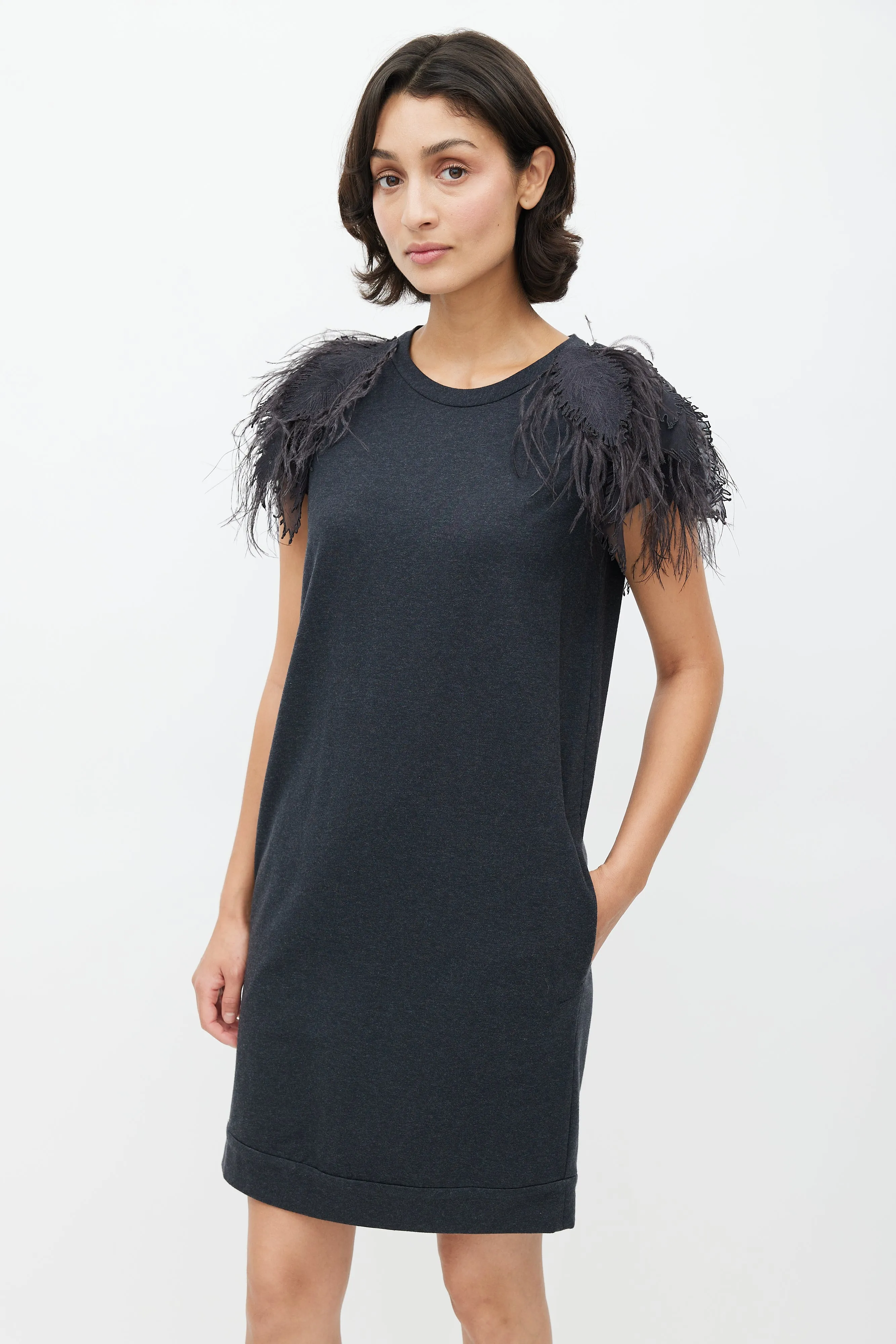 Grey Feather Midi Dress