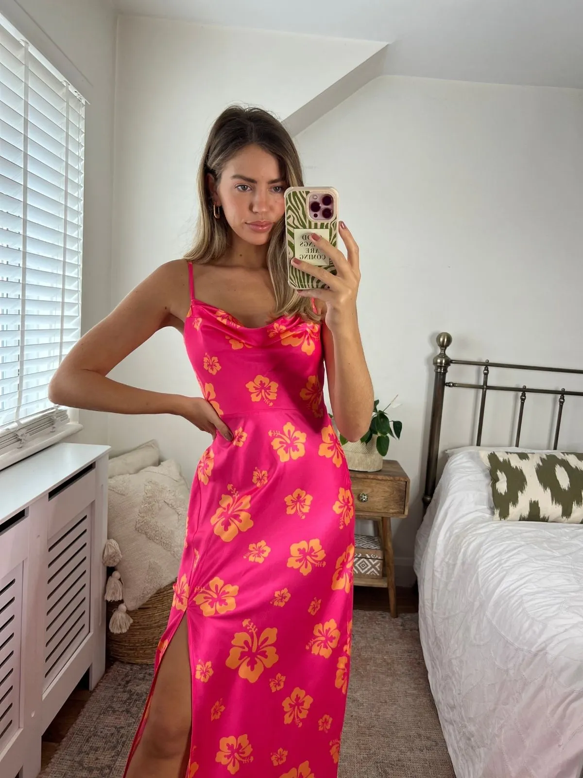 Havana Cowl Neck Slip Dress / Pink Hibiscus