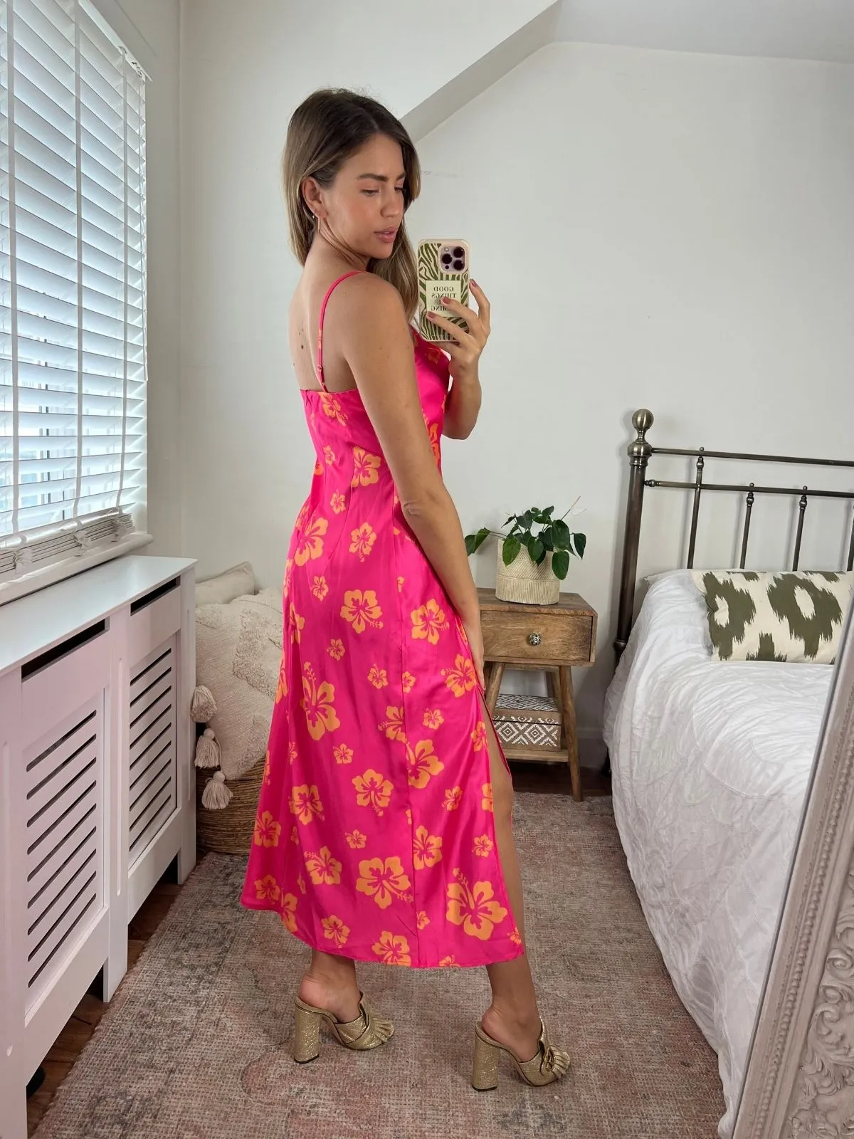 Havana Cowl Neck Slip Dress / Pink Hibiscus