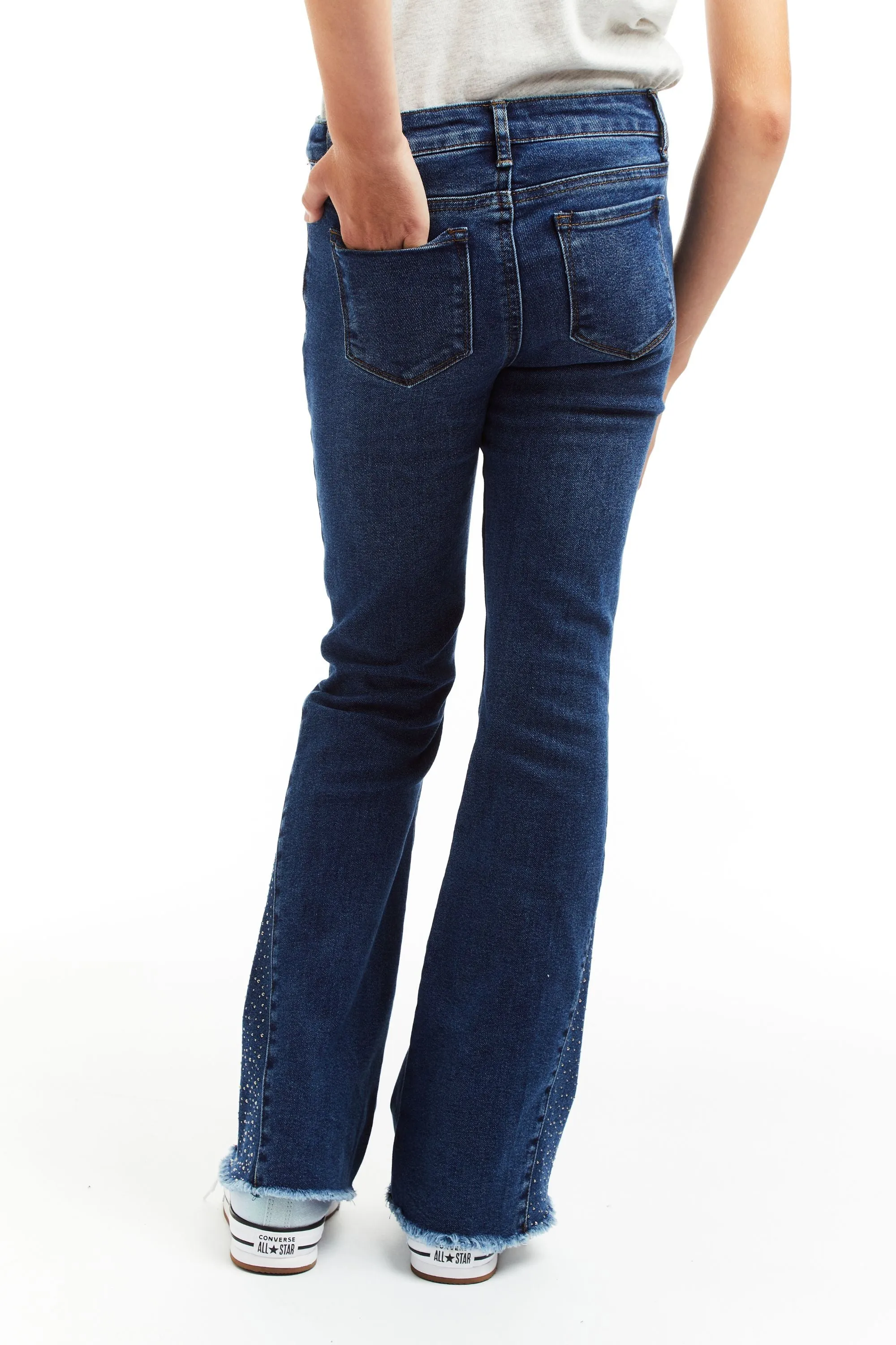 High Rise Mix Stud Gusset Flare In Indigo