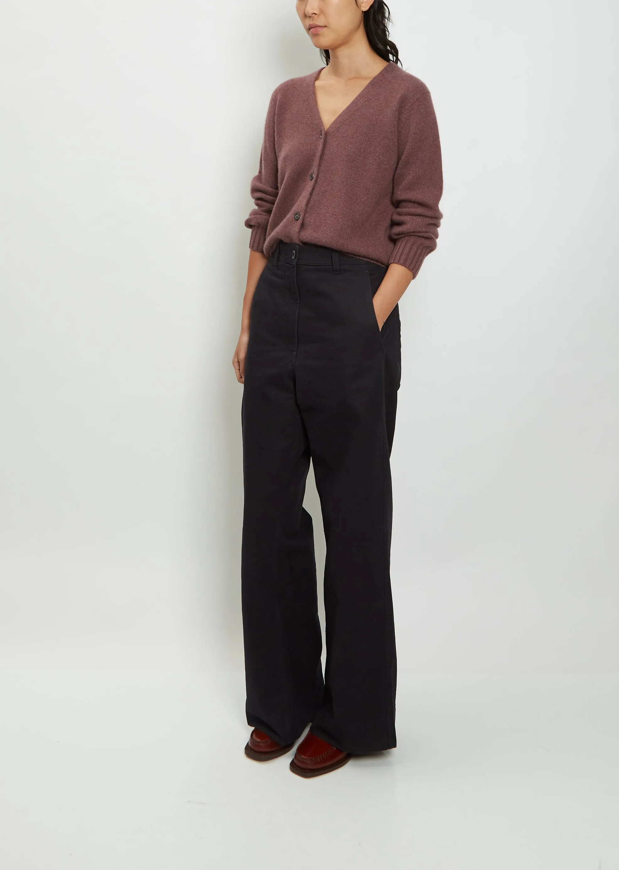 High Waisted Flat Front Cotton Trouser