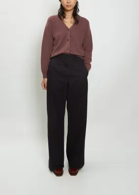 High Waisted Flat Front Cotton Trouser