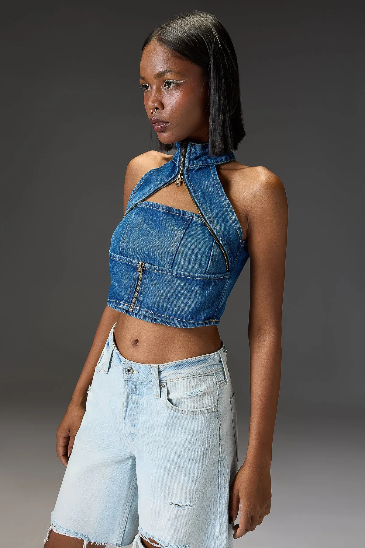 Indigo Gothic Chained Denim Top