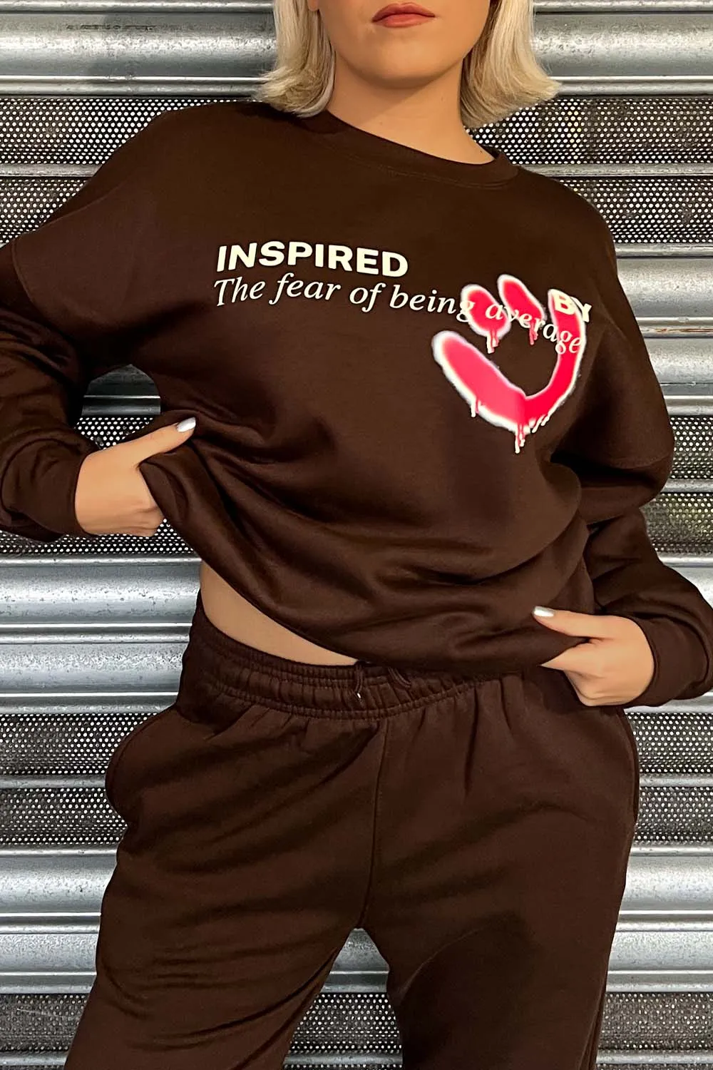 Inspired premium chocolate printed sweater loungewear set