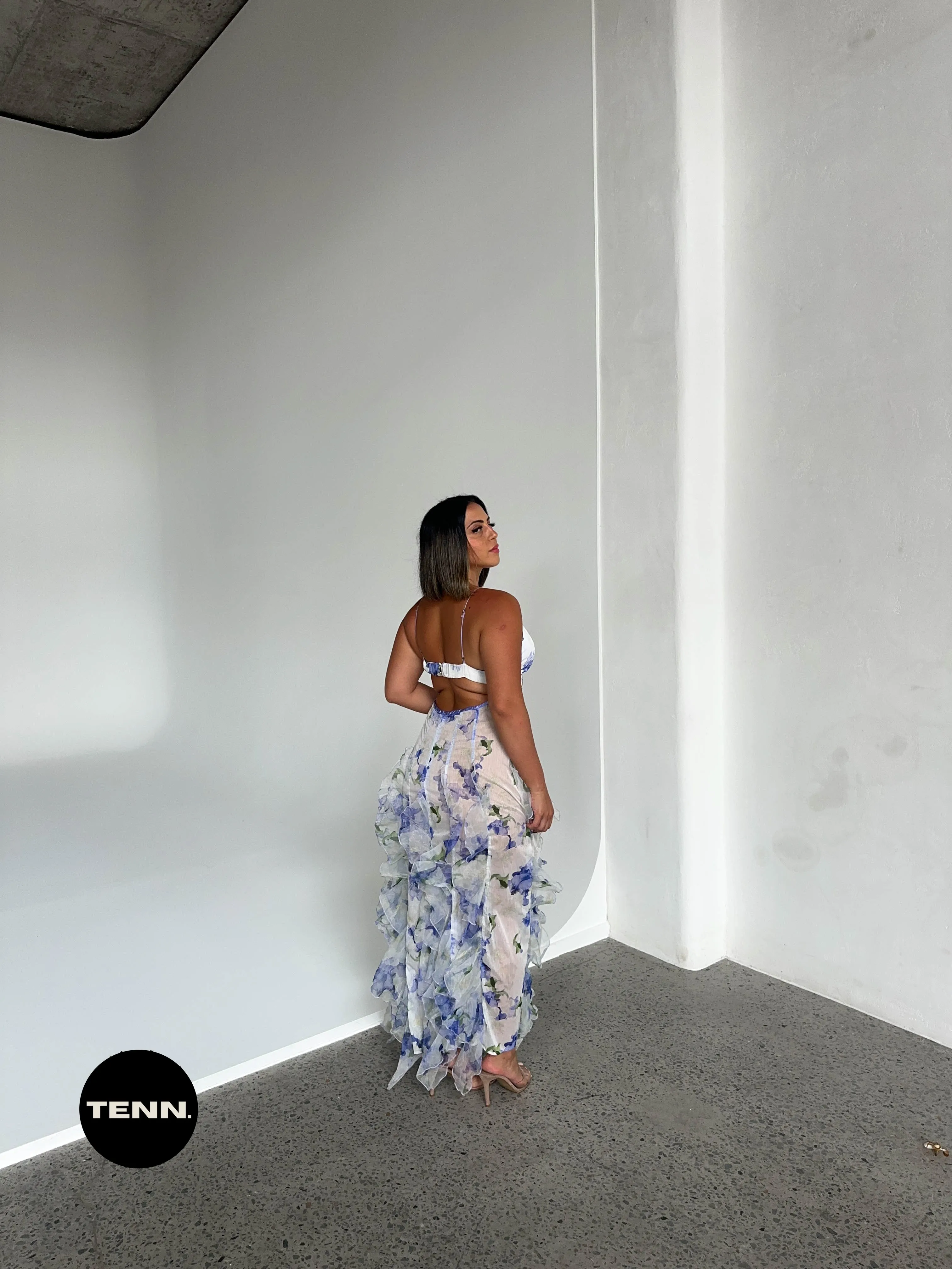 Iris Flower Maxi Dress - Blue