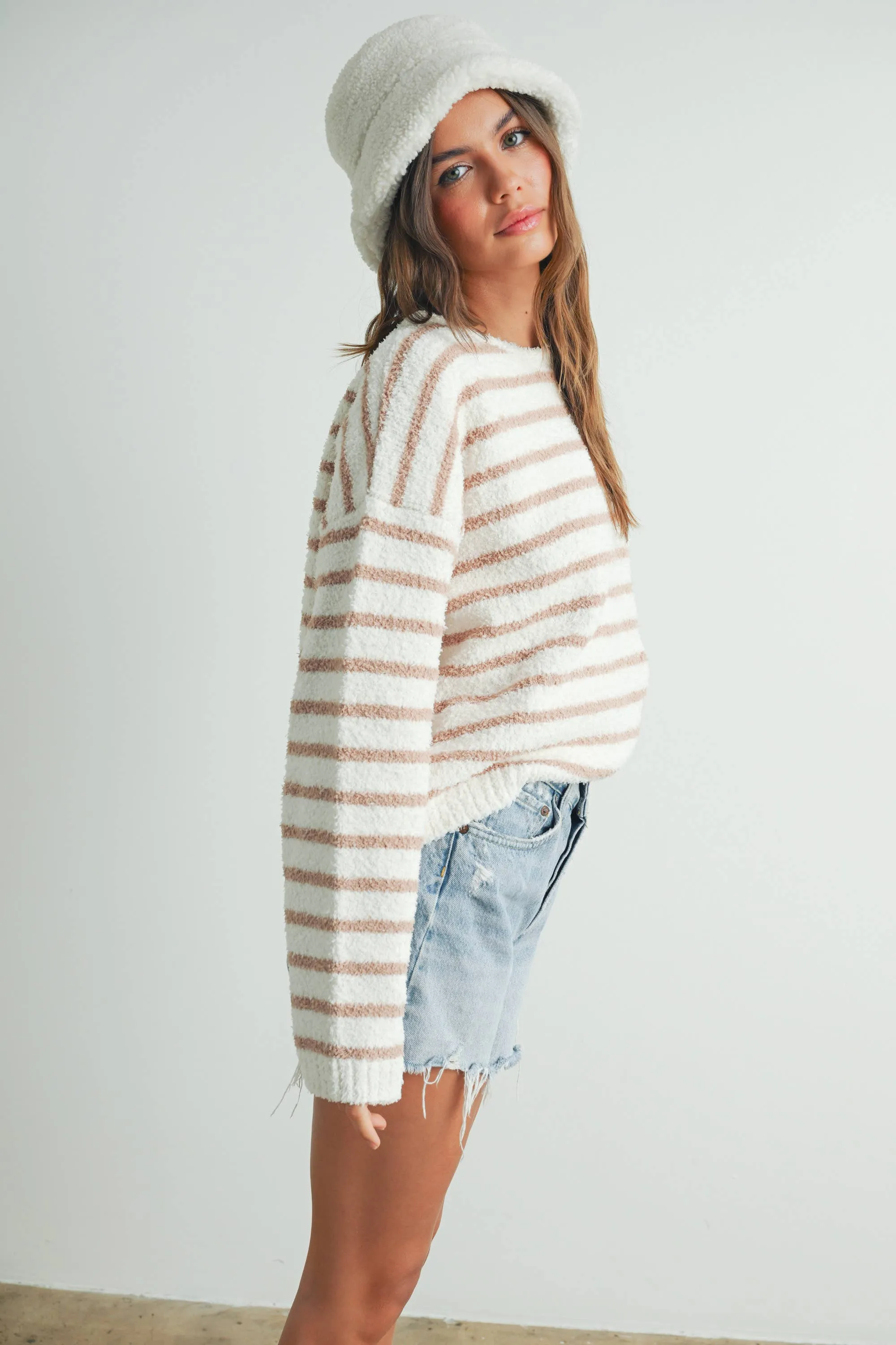 Ivory Striped Knit Sweater