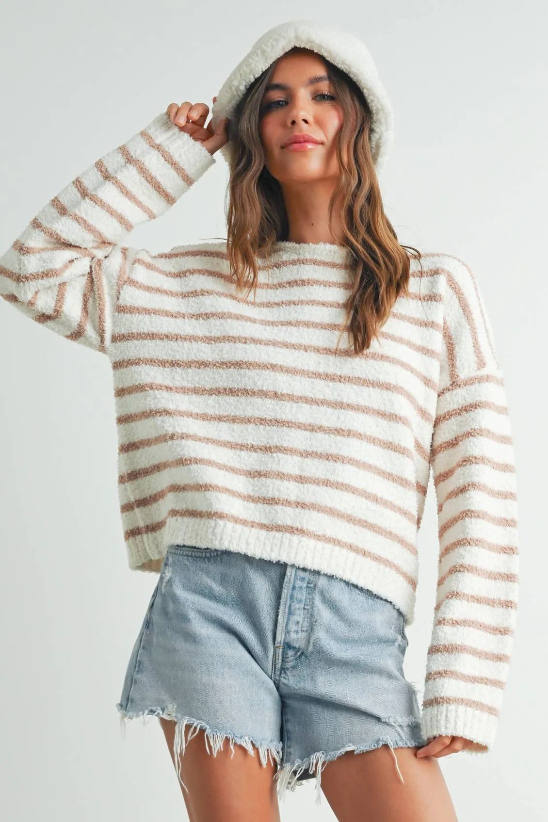 Ivory Striped Knit Sweater