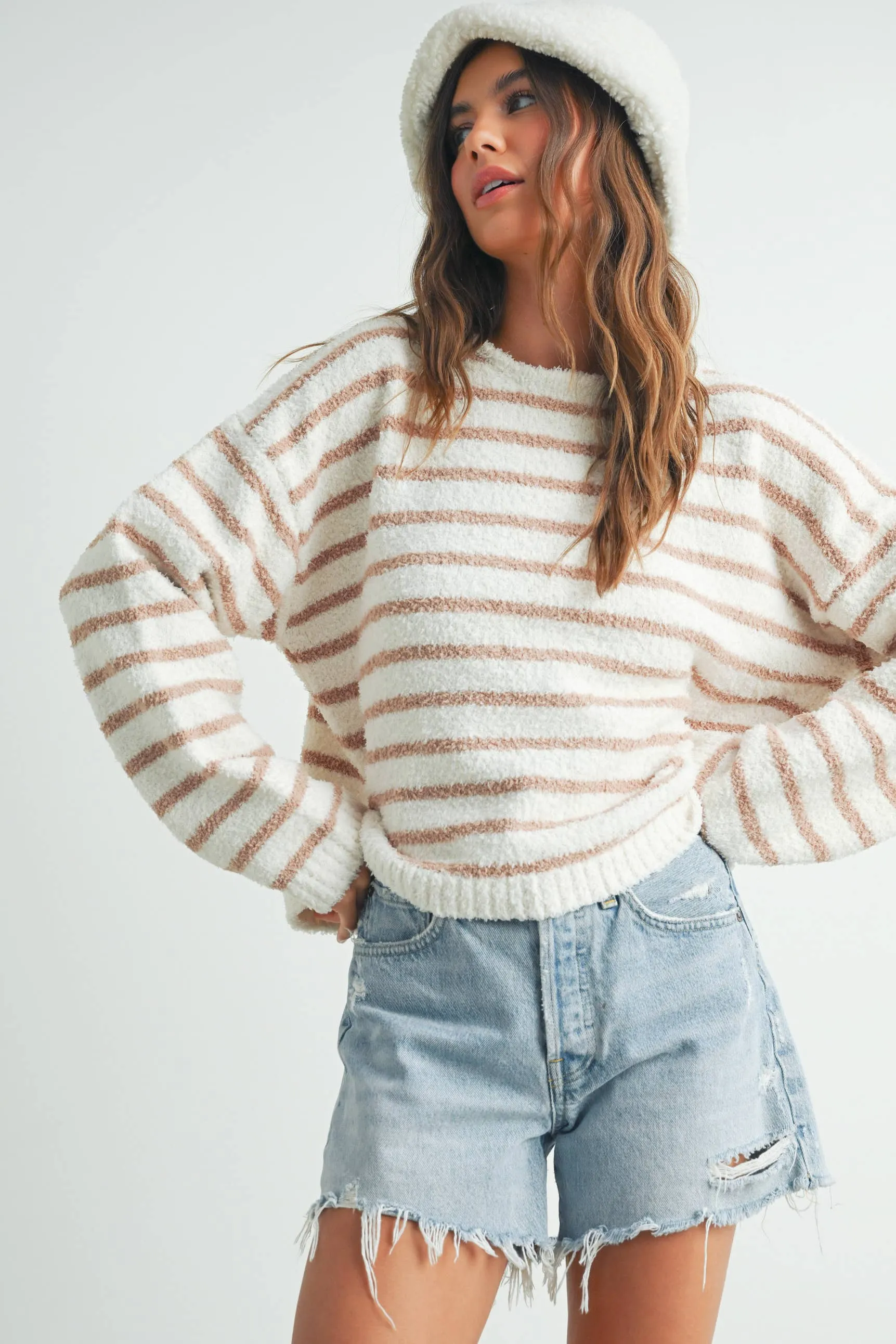 Ivory Striped Knit Sweater