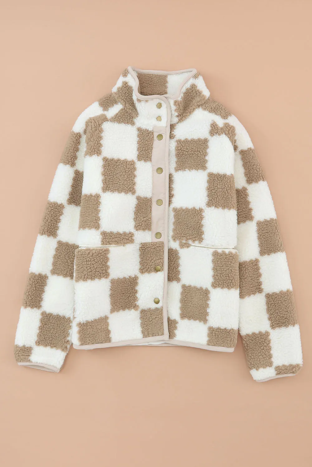 Ivyshape | Brown Plaid Sherpa Jacket